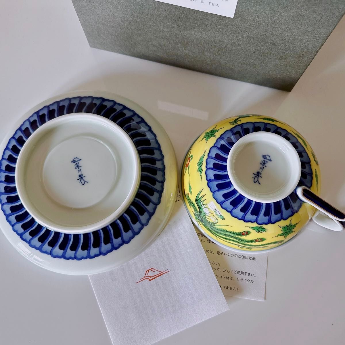 F1816/未使用 深川製磁 カップ&ソーサー 竜鳳凰錦手黄地 紅茶碗 F1816/未使用 深川製磁 カップ&ソーサー 竜鳳凰錦手黄地 紅茶碗