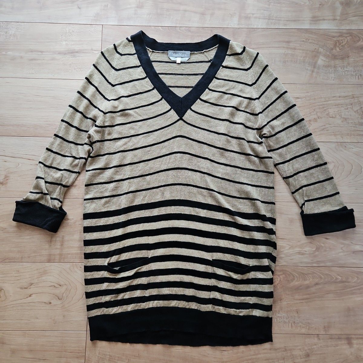 Max Mara ベージュ×ブラックリネンストライプチュニック Max Mara ベージュ×ブラックリネンストライプチュニック