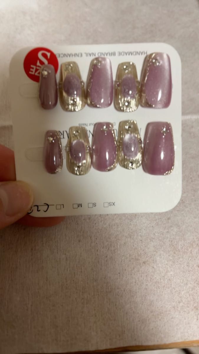 ハンドメイドネイルチップ Sサイズ 10枚 ピンク系 高品質 マグネットネイル 綺麗な紫 ラスト値下げ