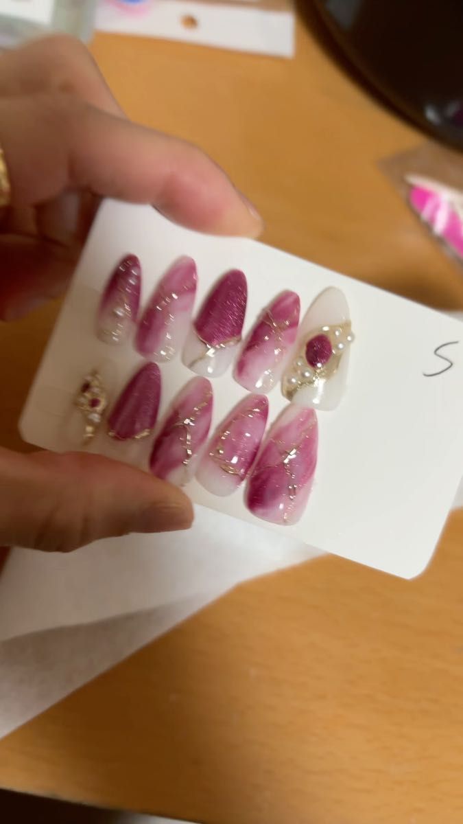ネイルチップ 10本セット Sサイズ ワインレッド系 ハンドメイド
