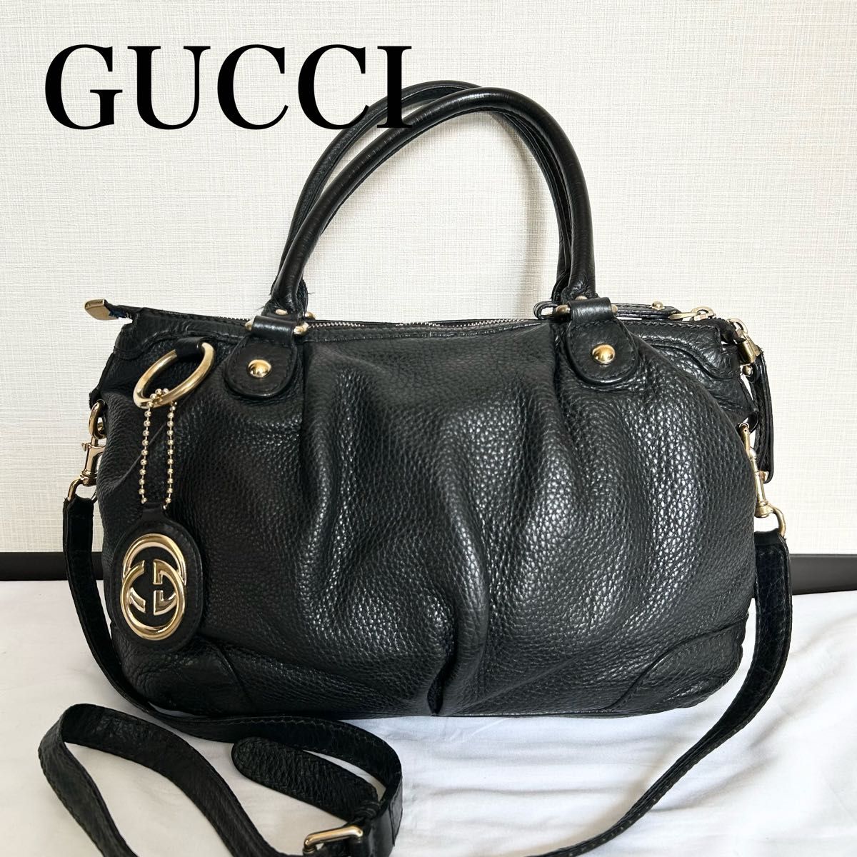 2way GUCCI ショルダーバッグ ハンドバッグ 黒 レザー スーキー 2way GUCCI ショルダーバッグ ハンドバッグ 黒 レザー スーキー