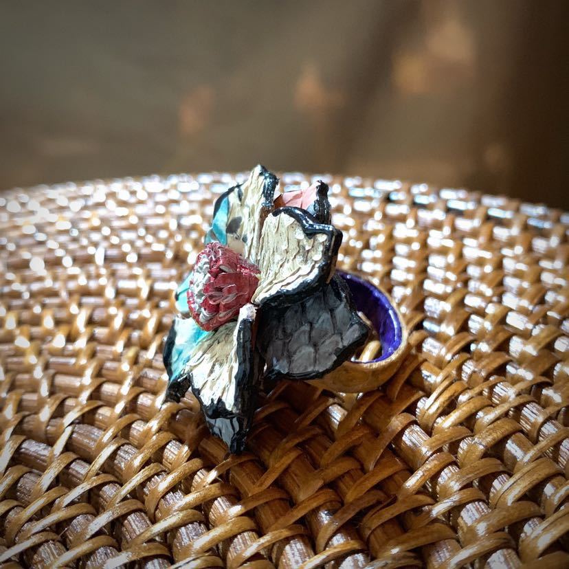 [ free shipping ][ hand made ] original leather . flower ring * free size 10~28 number * pastel color * in present .* ST_L1⑨