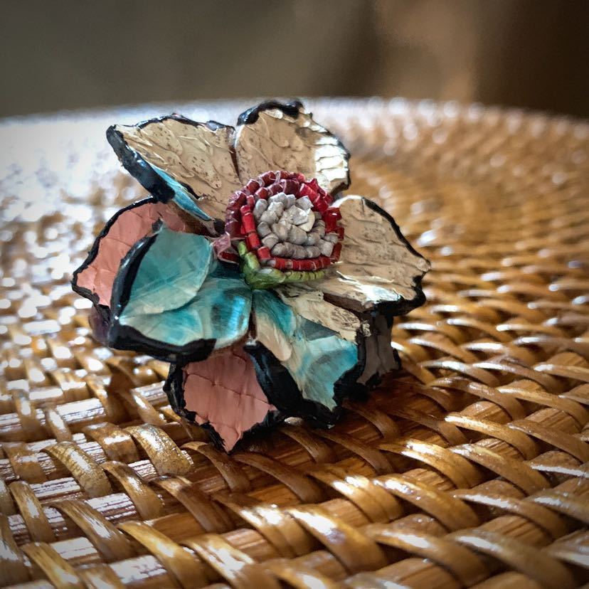 [ free shipping ][ hand made ] original leather . flower ring * free size 10~28 number * pastel color * in present .* ST_L1⑨