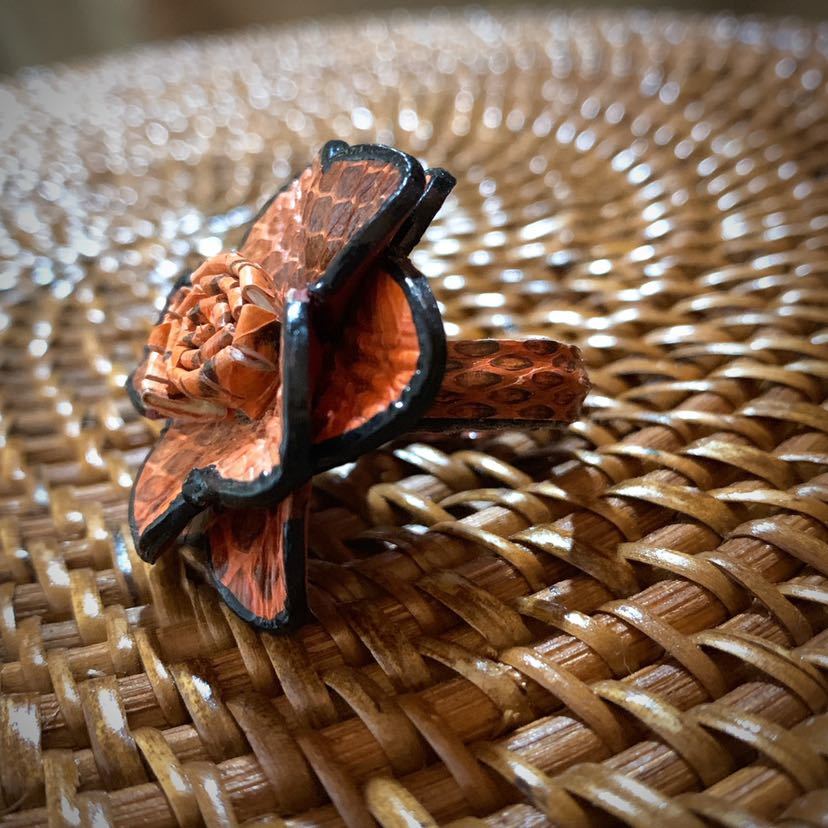 [ free shipping ][ hand made ] original leather . flower ring * free size 10~28 number * orange * in present .* ST_L1_12