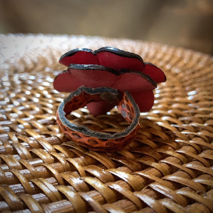 [ free shipping ][ hand made ] original leather . flower ring * free size 10~28 number * orange * in present .* ST_L1_12