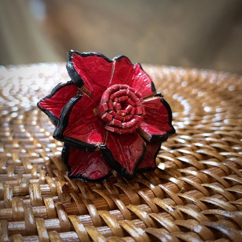 [ free shipping ][ hand made ] original leather . flower ring * free size 10~28 number * Berry pink black * in present .* ST_L1_13