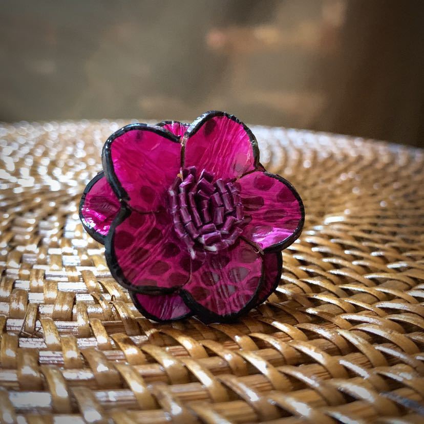 [ free shipping ][ hand made ] original leather . flower ring * free size 10~28 number * pink * in present .* ST_L1_14