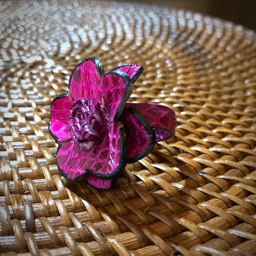 [ free shipping ][ hand made ] original leather . flower ring * free size 10~28 number * pink * in present .* ST_L1_14