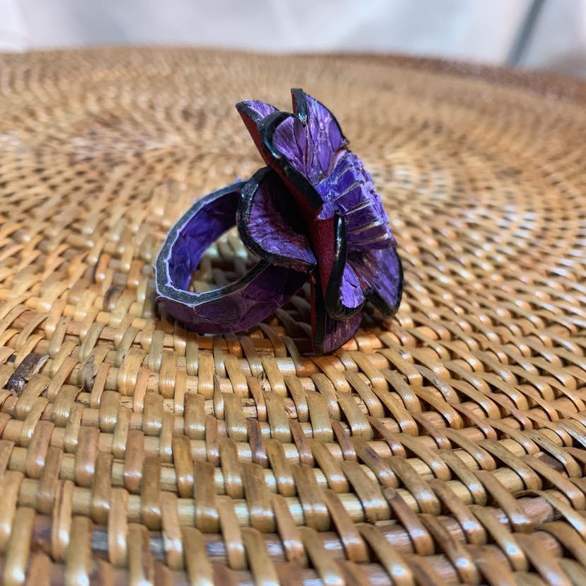 [ free shipping ][ hand made ] original leather . flower ring * free size 10~28 number * purple circle * in present .* ST_L1_20