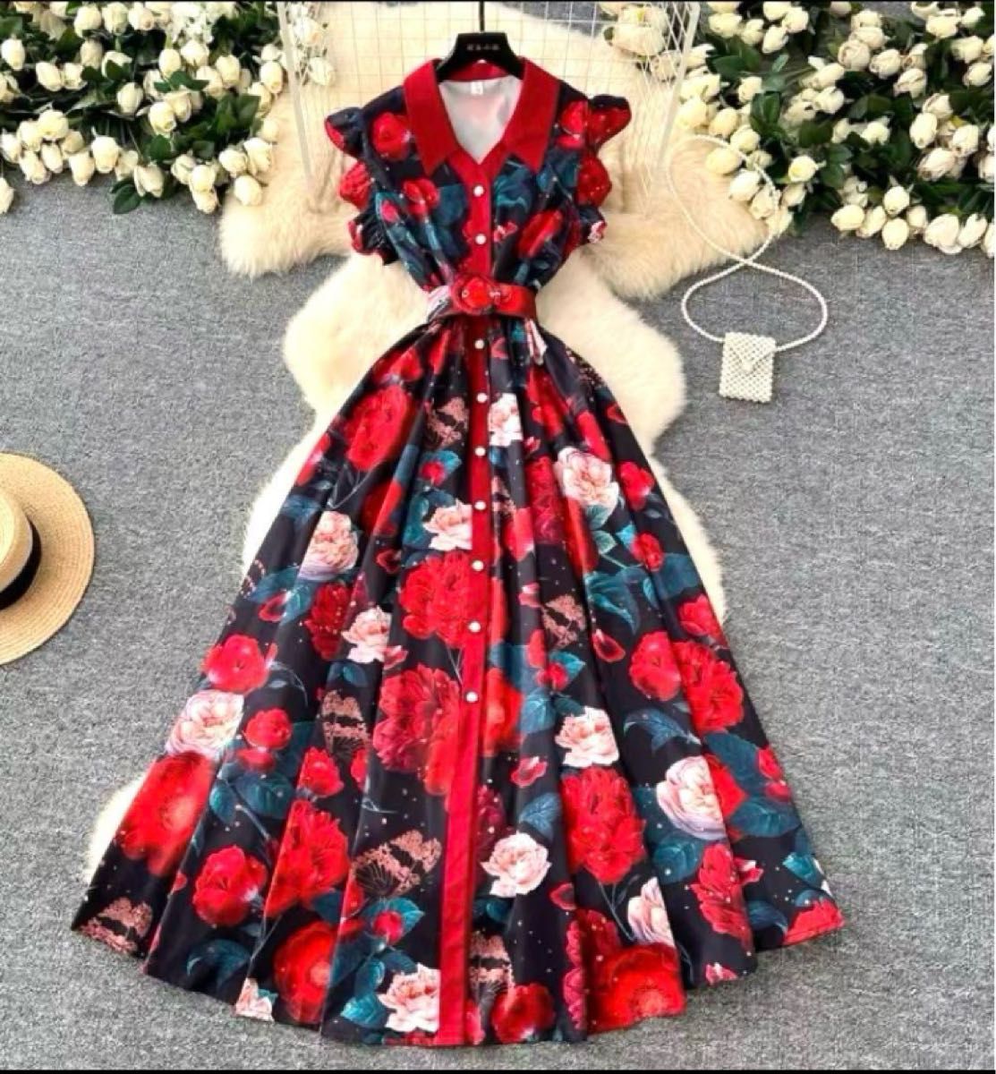 ノースリーブ ロングワンピース ドレス 花柄 フローラル 上品 花柄ノースリーブロングワンピース ノースリーブドレス 花柄