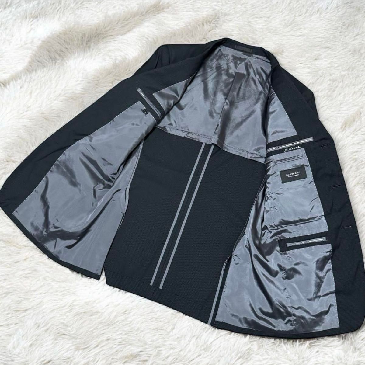 美品 BURBERRY BLACK LABEL セットアップ 黒 M 背抜き サイド 美品 BURBERRY BLACK LABEL セットアップ 黒 M 背抜き サイド