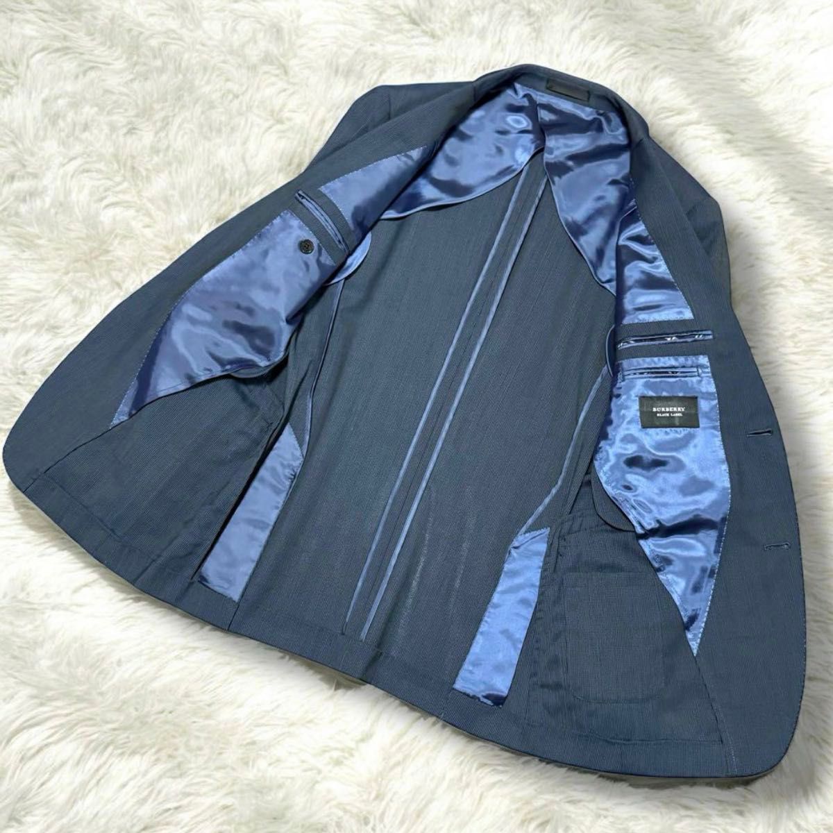 美品 シルク混 BURBERRY BLACK LABEL セットアップ ネイビー S 美品 シルク混 BURBERRY BLACK LABEL セットアップ ネイビー S