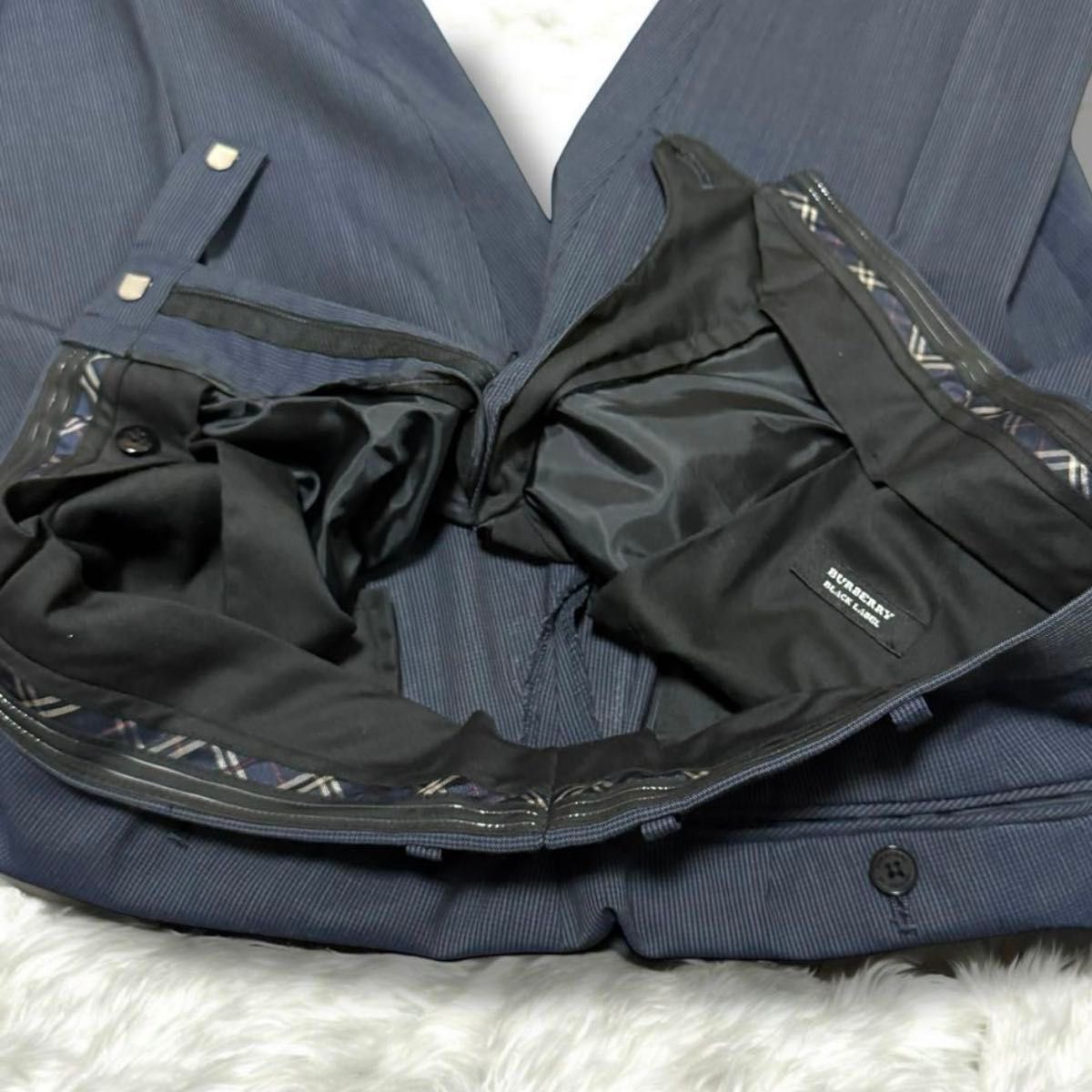 美品 シルク混 BURBERRY BLACK LABEL セットアップ ネイビー S 美品 シルク混 BURBERRY BLACK LABEL セットアップ ネイビー S