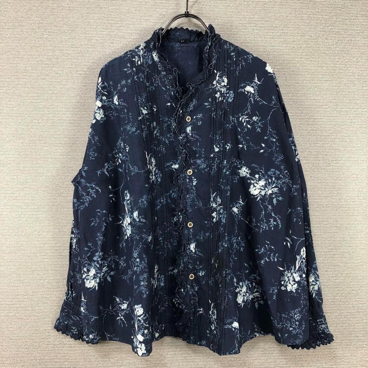 45R タペット森花プリントフリルブラウス ブルー|Yahoo!フリマ 45R タペット森花プリントフリルブラウス ブルー|Yahoo!フリマ