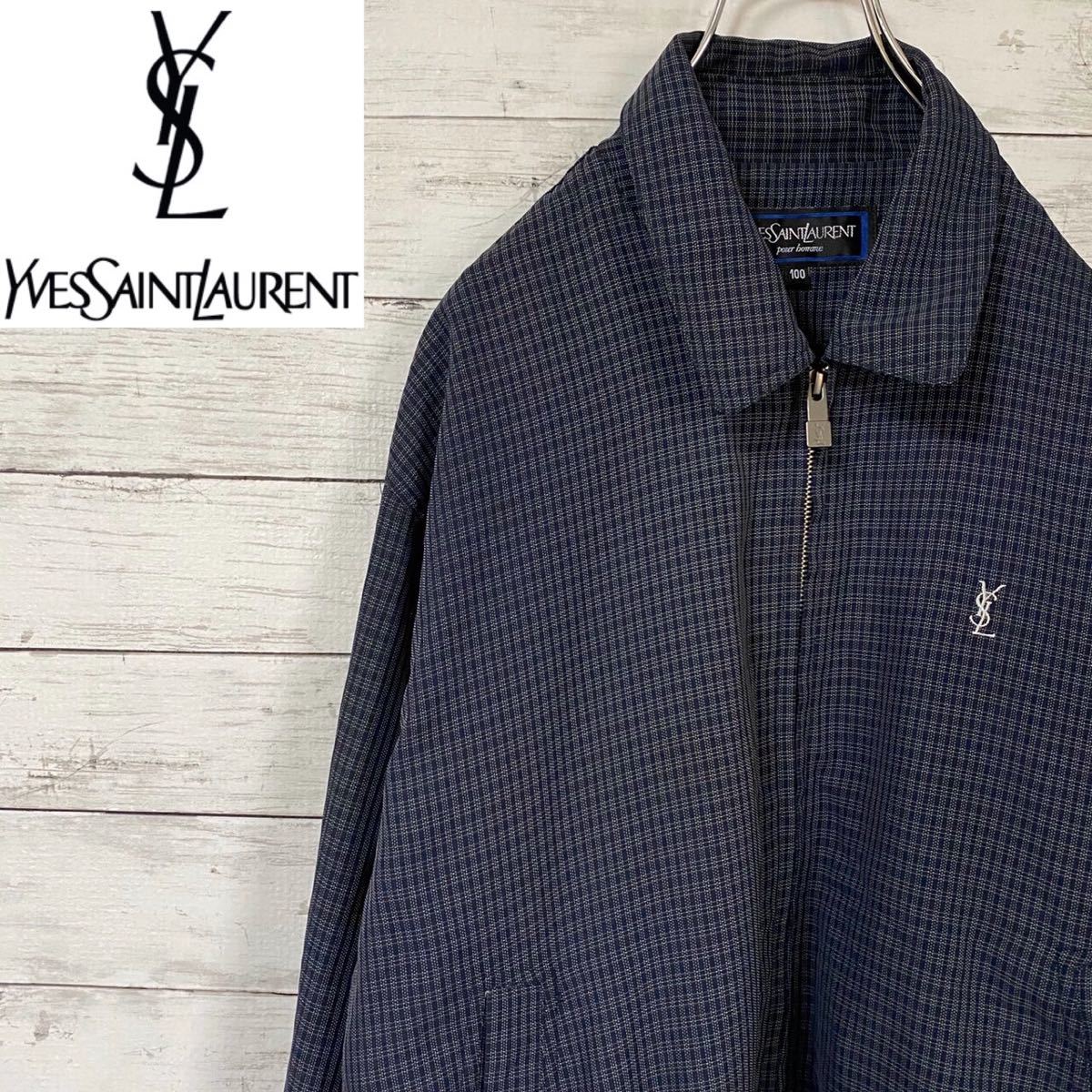 激レア》イヴサンローラン YSL 希少黒チェック柄 刺繍ロゴ 激レア》イヴサンローラン YSL 希少黒チェック柄 刺繍ロゴ