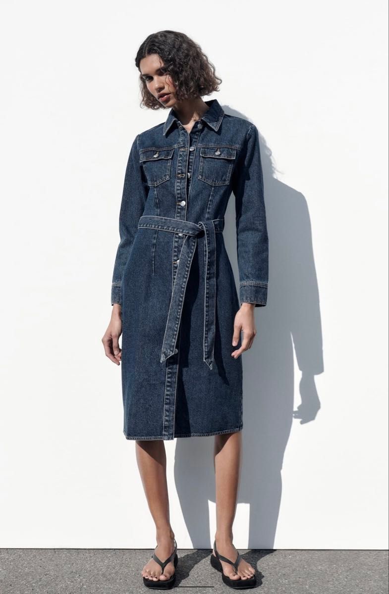 ザラ ZARA ミディ丈デニムワンピース 新品未使用タグ付き M ザラ ZARA ミディ丈デニムワンピース 新品未使用タグ付き M