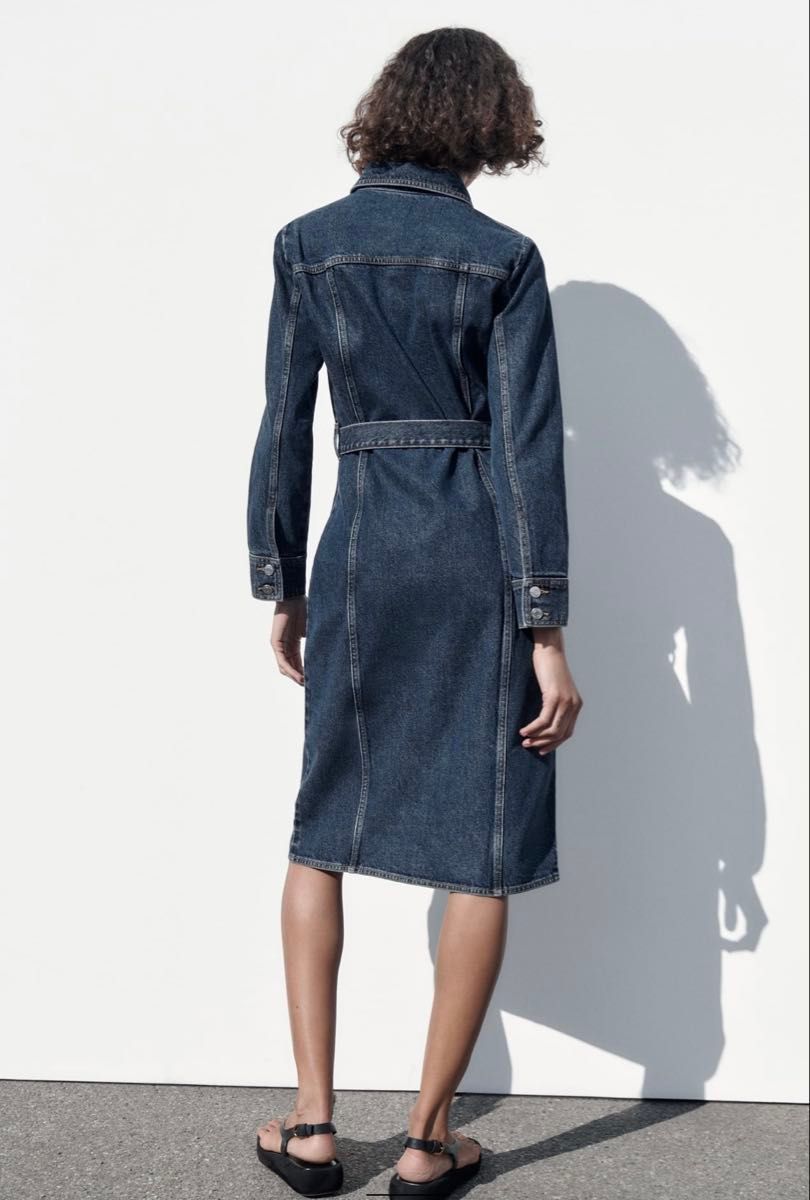 ザラ ZARA ミディ丈デニムワンピース 新品未使用タグ付き M ザラ ZARA ミディ丈デニムワンピース 新品未使用タグ付き M