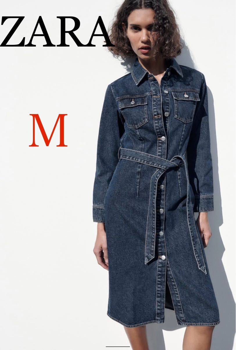 ザラ ZARA ミディ丈デニムワンピース 新品未使用タグ付き M ザラ ZARA ミディ丈デニムワンピース 新品未使用タグ付き M