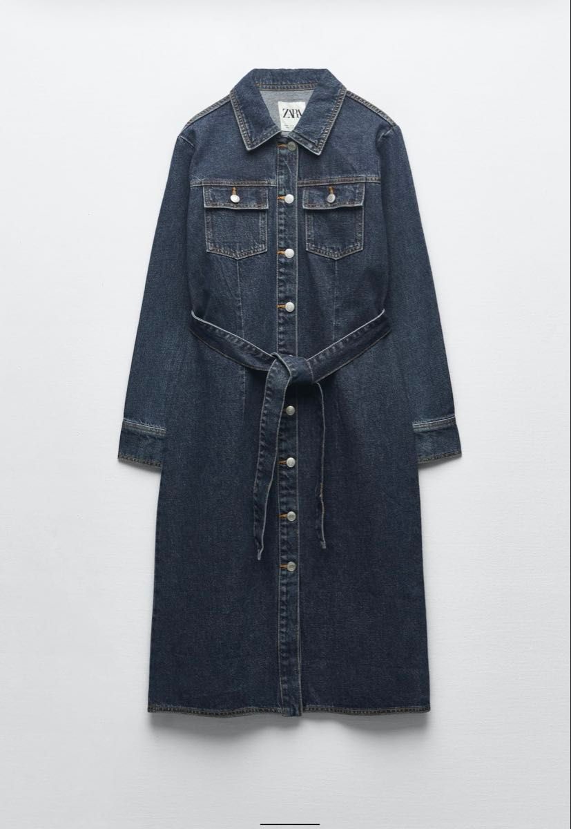 ザラ ZARA ミディ丈デニムワンピース 新品未使用タグ付き M ザラ ZARA ミディ丈デニムワンピース 新品未使用タグ付き M