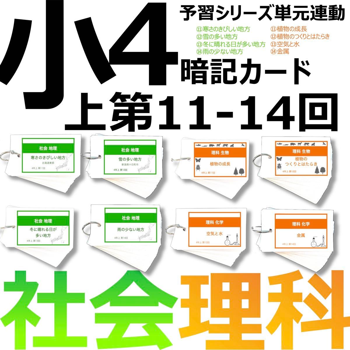 中学受験 暗記カード【4年上 社会・理科 11-14回】組分けテスト 中学受験 暗記カード【4年上 社会・理科 11-14回】組分けテスト