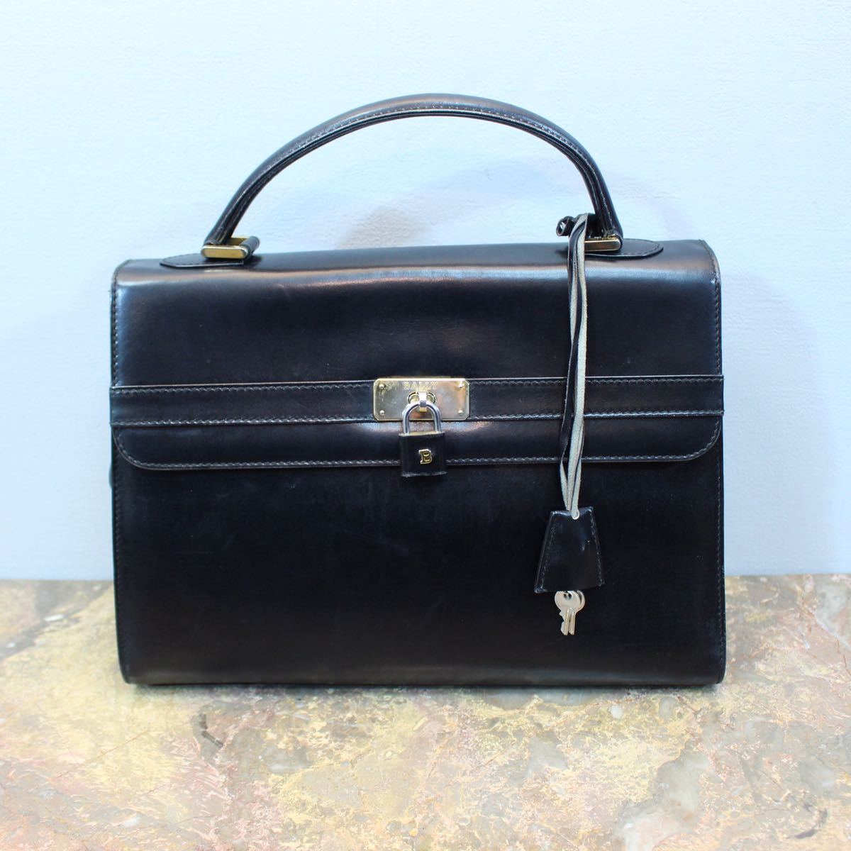 BALLY BELTED LEATHER HAND BAG MADE IN ITALY/バリーベルテッドレザーハンドバッグ_画像1