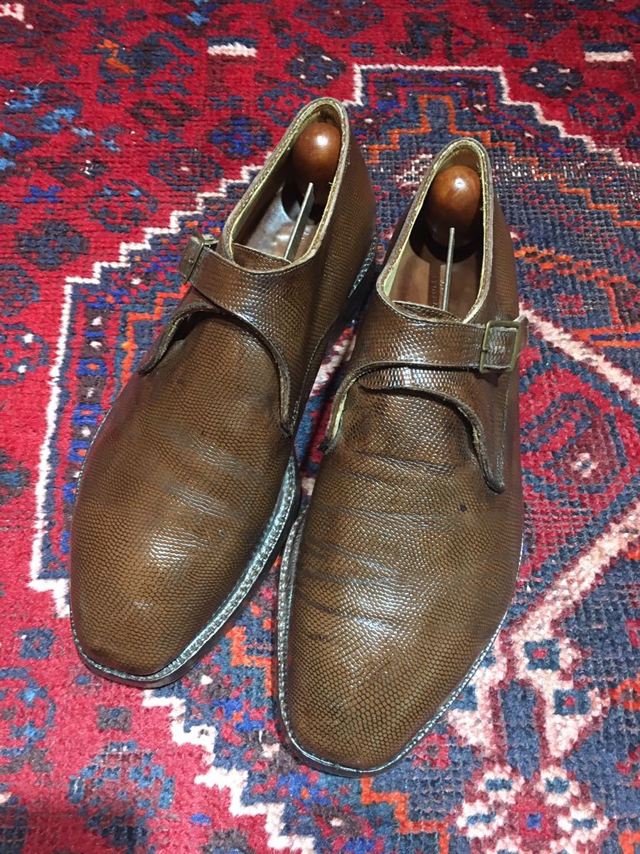 OLD EDWARD GREEN LIZARD LEATHER MONKSTRAP SHOES/ Old Edward Lizard leather monk strap shoes 