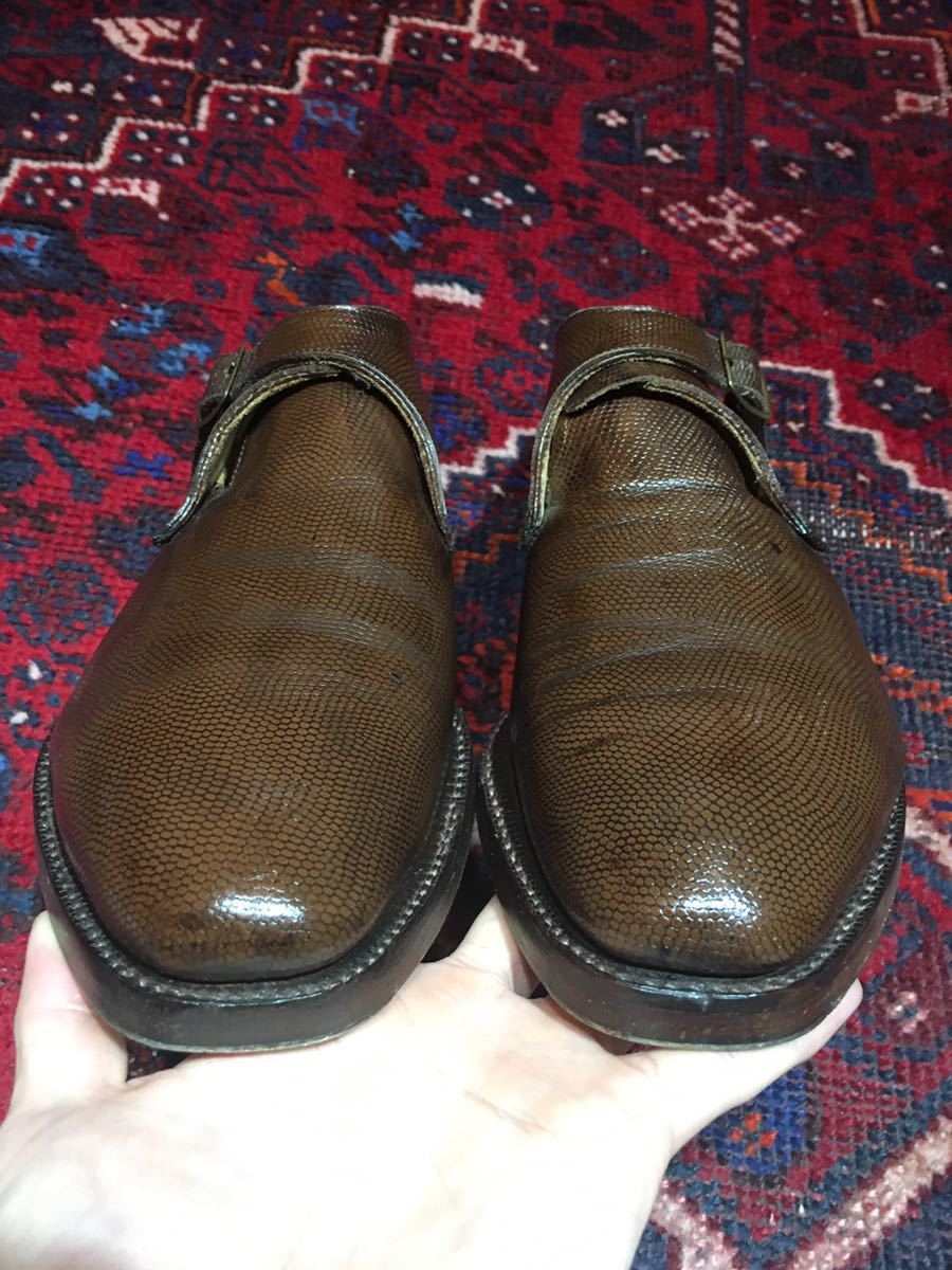 OLD EDWARD GREEN LIZARD LEATHER MONKSTRAP SHOES/ Old Edward Lizard leather monk strap shoes 