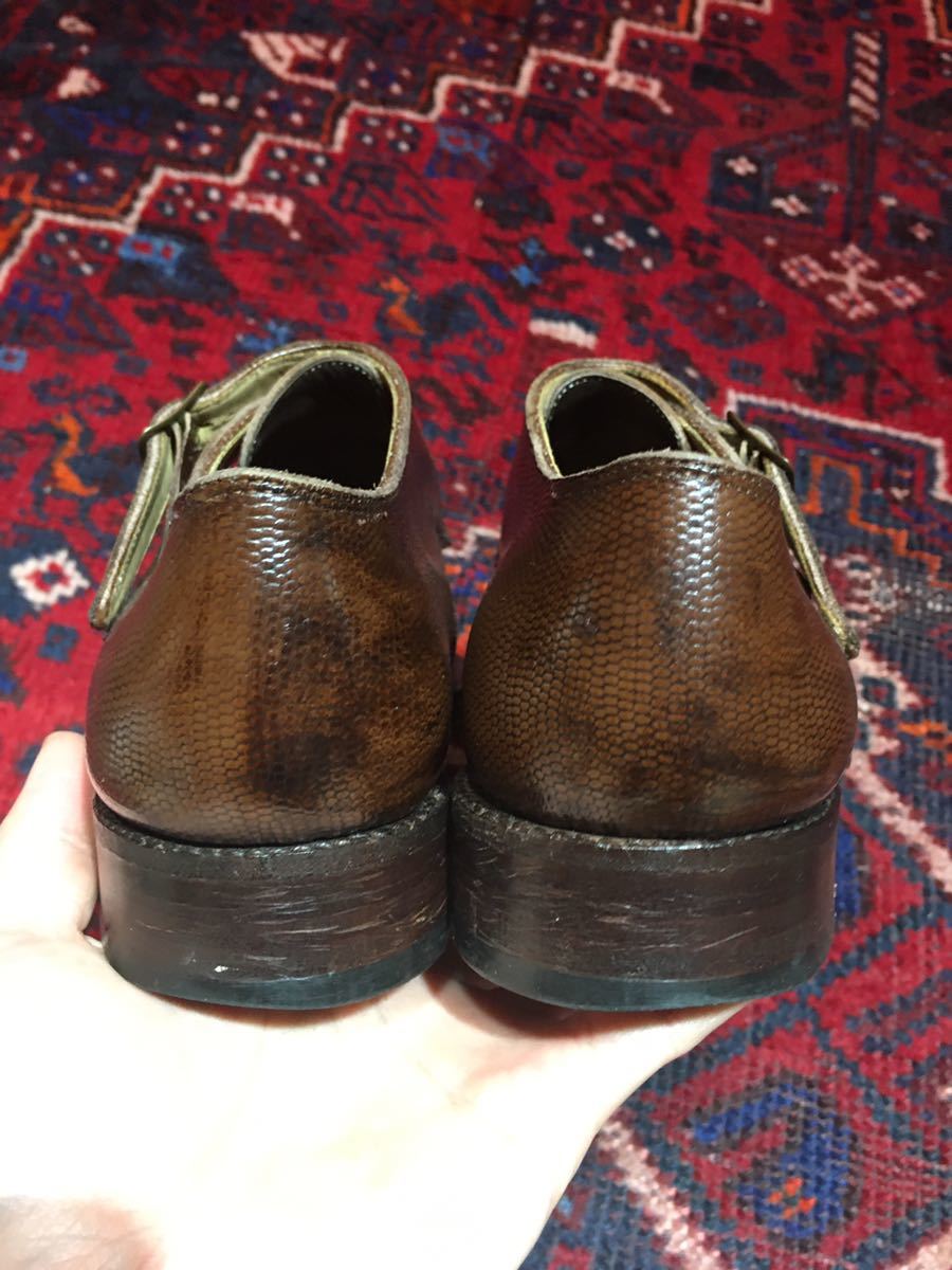 OLD EDWARD GREEN LIZARD LEATHER MONKSTRAP SHOES/ Old Edward Lizard leather monk strap shoes 