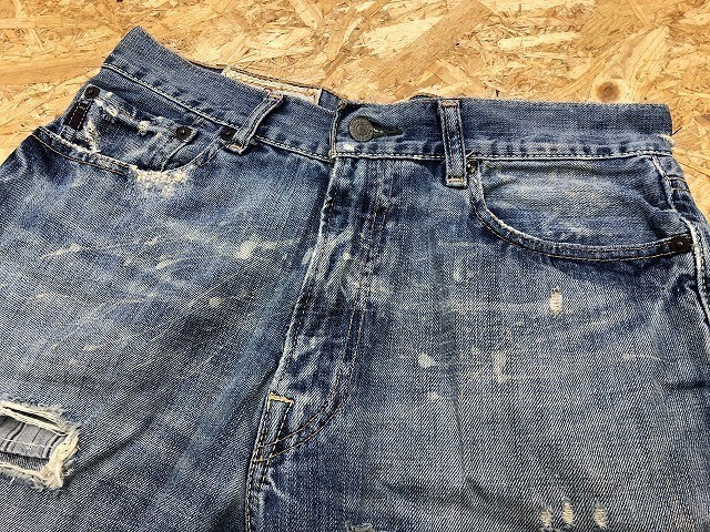 Abercrombie&Fitch アバクロ W30 メンズ デニム ショートパンツ ロゴラベル USED加工 クラッシュ加工 ジップフライ 綿100% ブルー 青_画像6