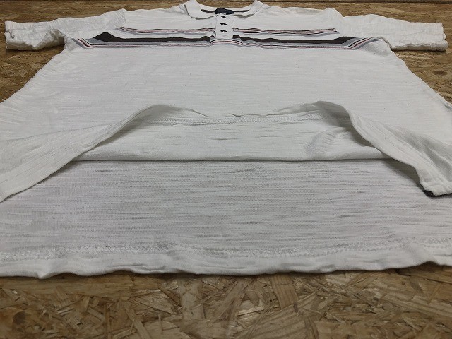 TK TAKEO KIKUCHI タケオキクチ　サイズ3 メンズ ポロシャツ マルチボーダー 半袖 カットソー 綿100% オフホワイト×ブラウン×レッド_画像5