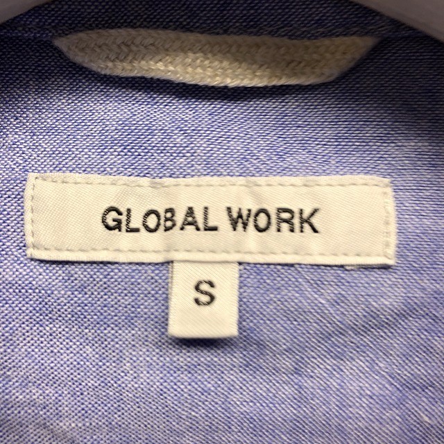 GLOBAL WORK グローバルワーク S メンズ オックスフォードシャツ 胸ポケット 無地 半袖 レギュラーカラー 麻×綿 ネイビー系 紺・青紫系_画像2