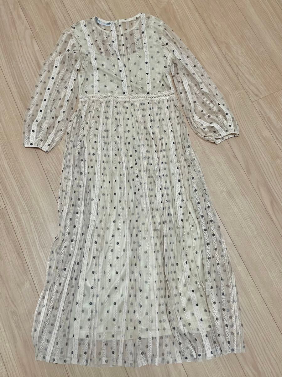 美品】 ZARA セミ シースルー ドット ワンピース レース ワンピ 美品】 ZARA セミ シースルー ドット ワンピース レース ワンピ