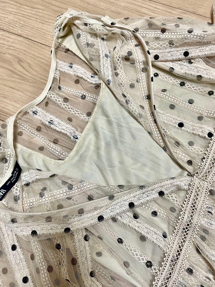 美品】 ZARA セミ シースルー ドット ワンピース レース ワンピ 美品】 ZARA セミ シースルー ドット ワンピース レース ワンピ