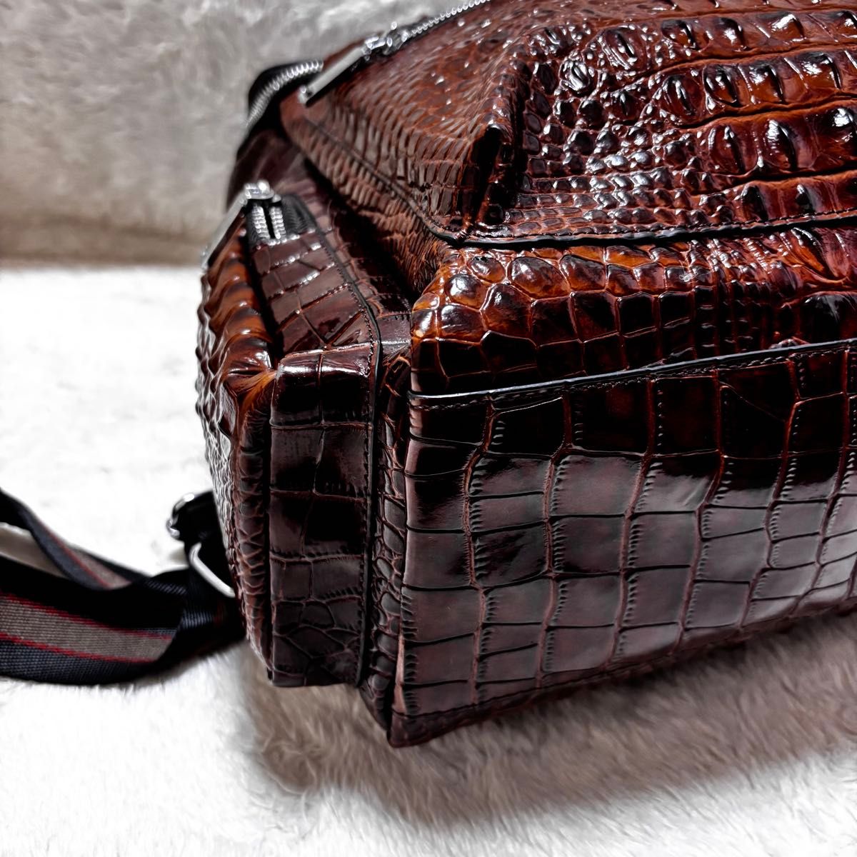 美品】BOLINI 定価259800円 最高峰牛革クロコ型押し リュック 美品】BOLINI 定価259800円 最高峰牛革クロコ型押し リュック