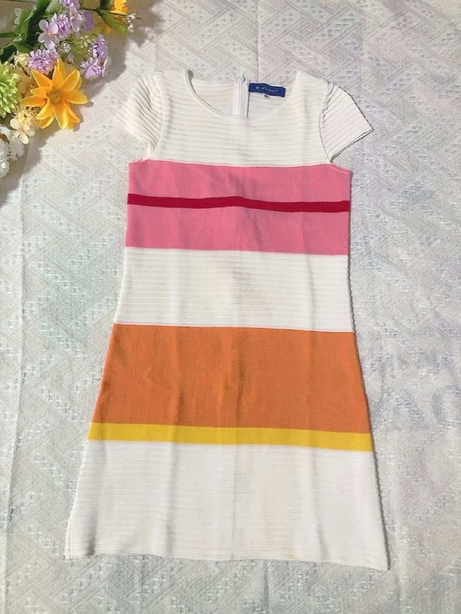 美品 M'S GRACY エムズグレイシー バイカラーニットワンピース 美品 M'S GRACY エムズグレイシー バイカラーニットワンピース