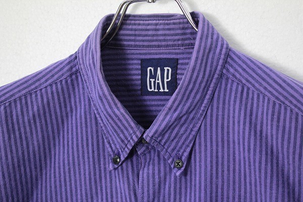 90's オールドギャップ GAP ストライプ コットン ボタンダウン シャツ 紫 (XL) 90年代 旧タグ_画像3