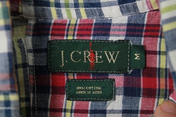 90's Jクルー J.CREW マドラスチェック パッチワーク ボタンダウンシャツ (M) インド綿 90年代 旧タグ