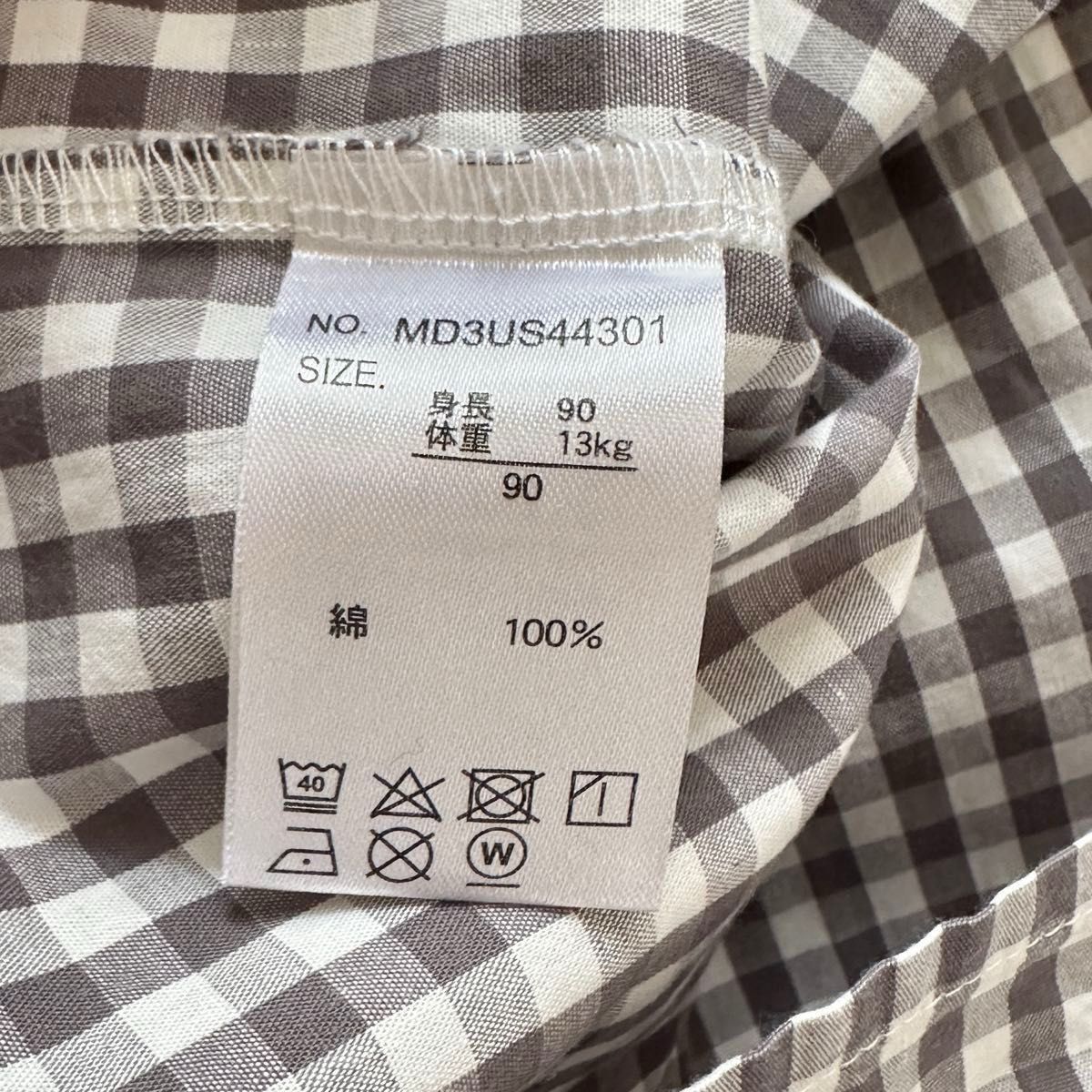 【90】西松屋　チェック柄ワンピース　チュニック　グレー