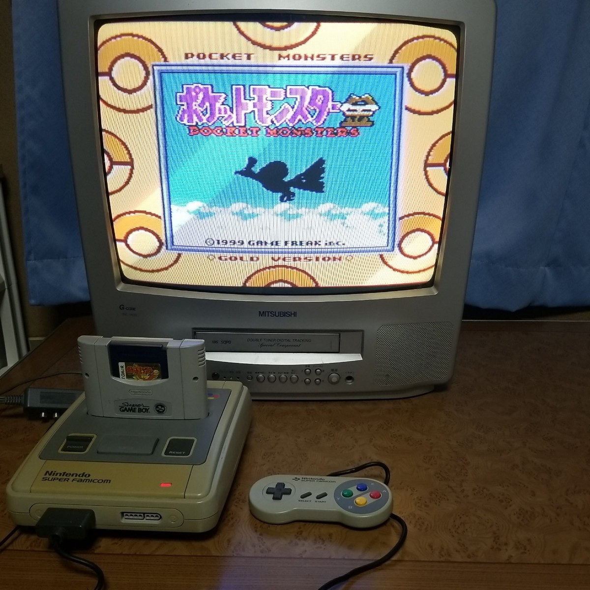 スーファミ一式とスーパーゲームボーイとポケモン金銀ピカチュウ緑青赤六本付送料込