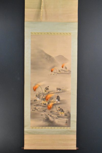 K5393 真作 今尾景年「鵜飼」絹本 共箱 肉筆 大橋翠石師事 四条 K5393 真作 今尾景年「鵜飼」絹本 共箱 肉筆 大橋翠石師事 四条