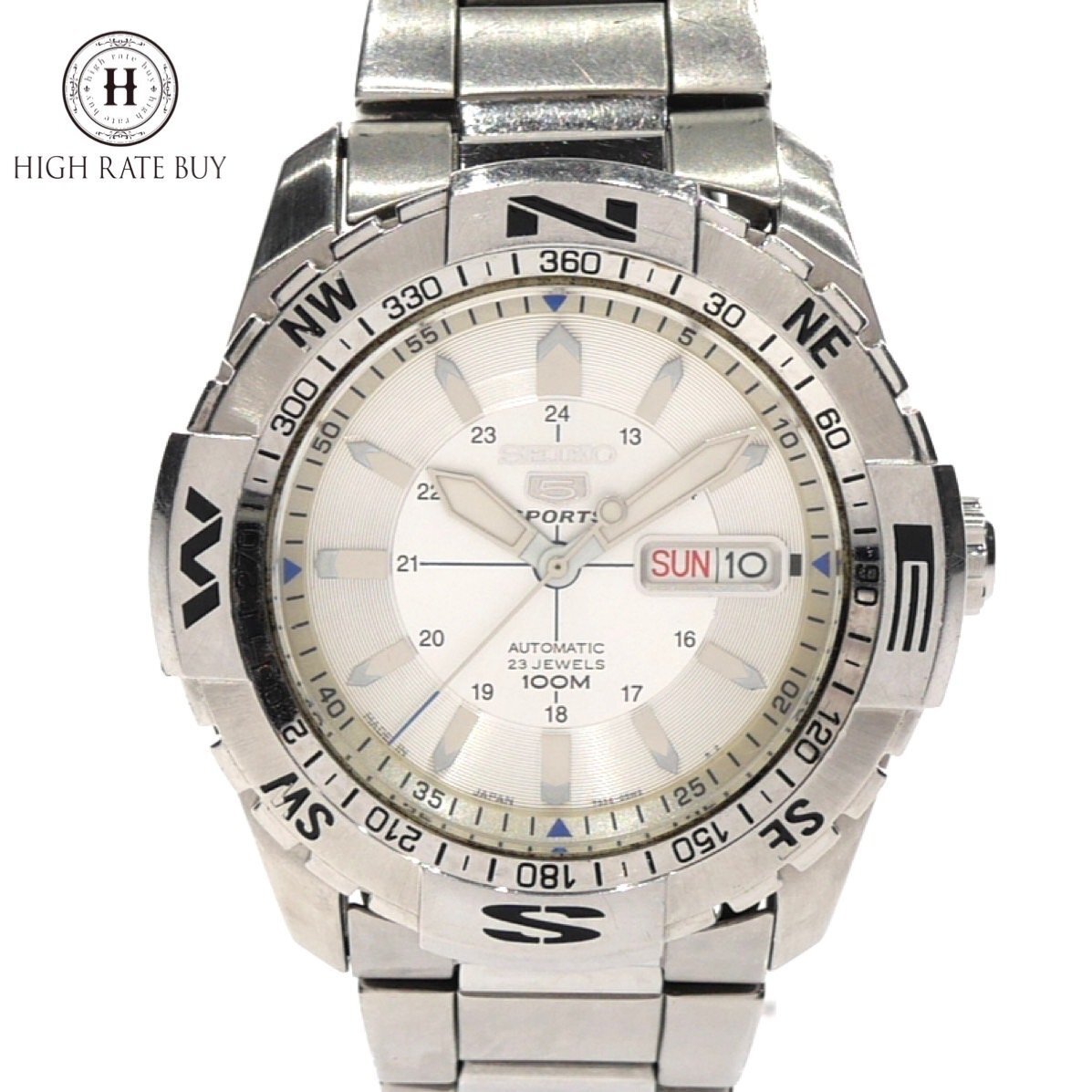 1円スタート 稼働品 SEIKO セイコー SEIKO 5 SPORTS セイコーファイブスポーツ 7S36-04M0 デイデイト 自動巻き 里スケ シルバー文字盤