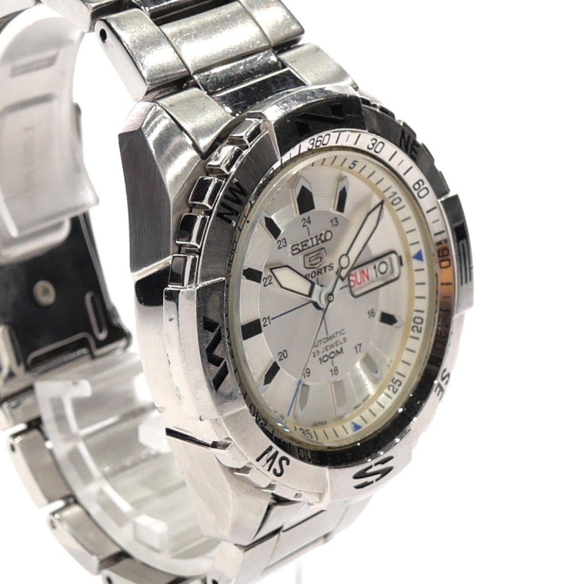 1円スタート 稼働品 SEIKO セイコー SEIKO 5 SPORTS セイコーファイブスポーツ 7S36-04M0 デイデイト 自動巻き 里スケ シルバー文字盤