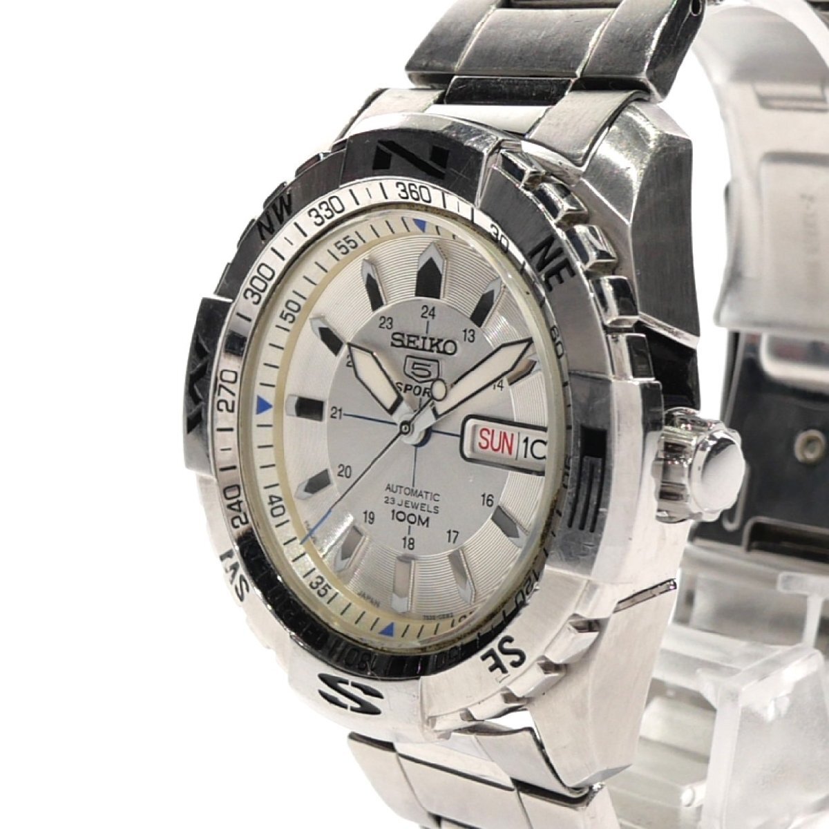 1円スタート 稼働品 SEIKO セイコー SEIKO 5 SPORTS セイコーファイブスポーツ 7S36-04M0 デイデイト 自動巻き 里スケ シルバー文字盤