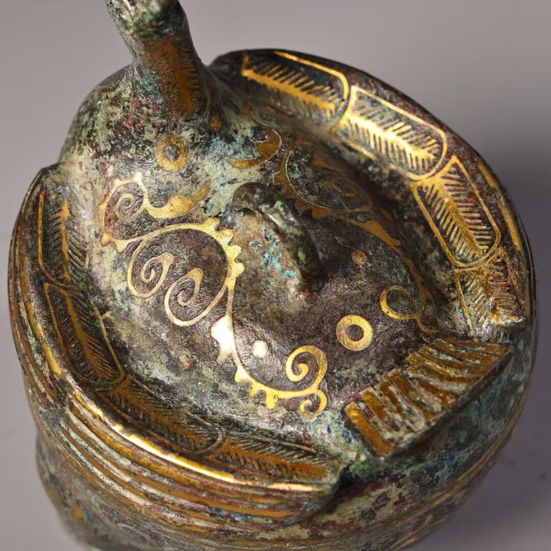 j322中国古玩 旧家収蔵 青銅器 錯金 鳥形 蓋壺 置物(銅製)｜売買