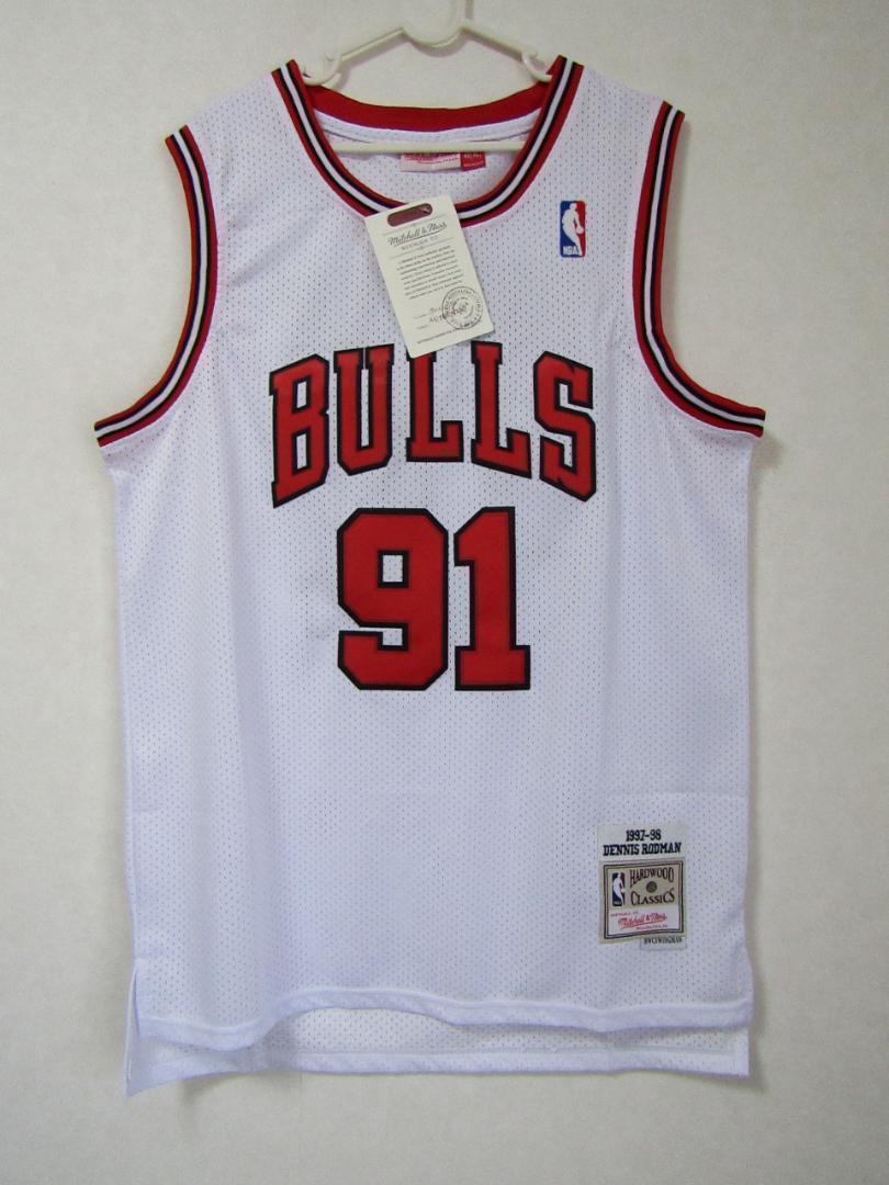 美品 NBA RODMAN #91 デニス?ロッドマン BULLS シカゴ?ブルズ ユニフォーム ゲームシャツ　ジャージ　刺繍　マイケル?ジョーダン　XL 白