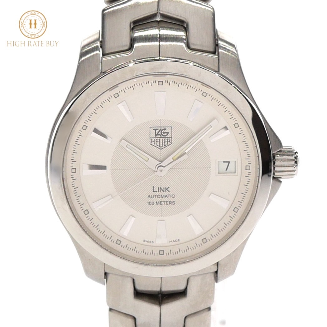 1円スタート 美品 TAG HEUER タグホイヤー LINK リンク WJF2211 自動(dòng)巻き デイト ラウンド 里スケ 3針 SS シルバー文字盤(pán) メンズ 腕時(shí)計(jì)
