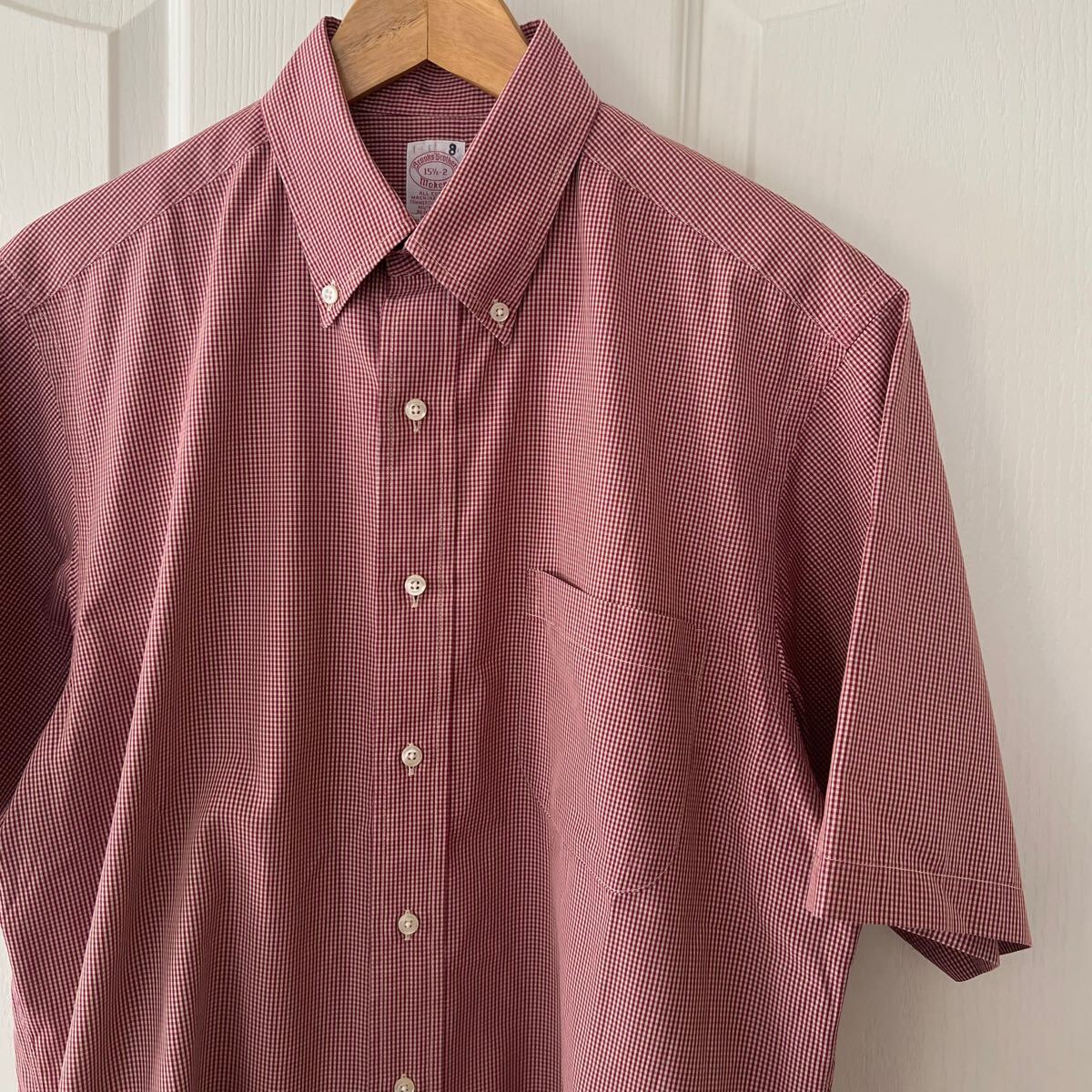 Brooks Brothers USA制 ブルックスブラザーズ ギンガム チェック 半袖 シャツ 15 L レッド ダメージ有 ボタンダウン アメリカ制 米國(guó)制