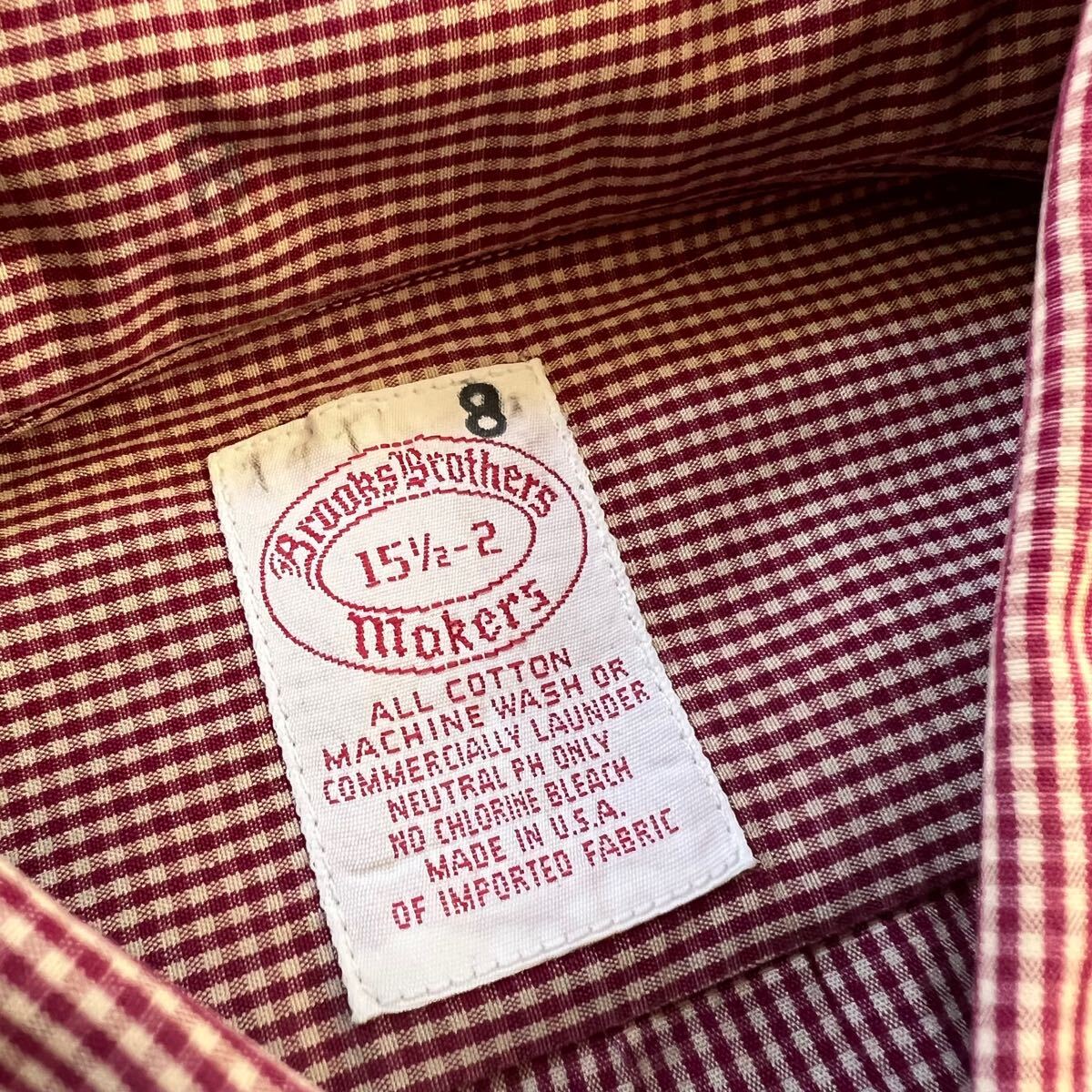 Brooks Brothers USA制 ブルックスブラザーズ ギンガム チェック 半袖 シャツ 15 L レッド ダメージ有 ボタンダウン アメリカ制 米國(guó)制