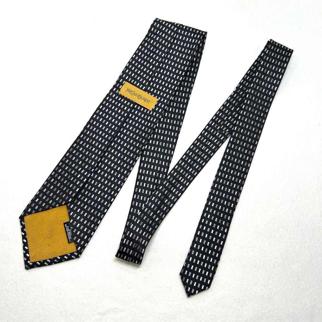 イヴサンローラン ネクタイ シルク 総柄 ブラック YSL YVES