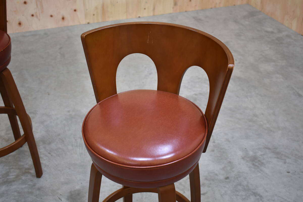 zyt2094ジ [2腳セット] Tendo/天童木工 ハイチェア/バースツール カウンター/丸椅子/エスニック/アンティーク/ヴィンテージ家具 70420-01